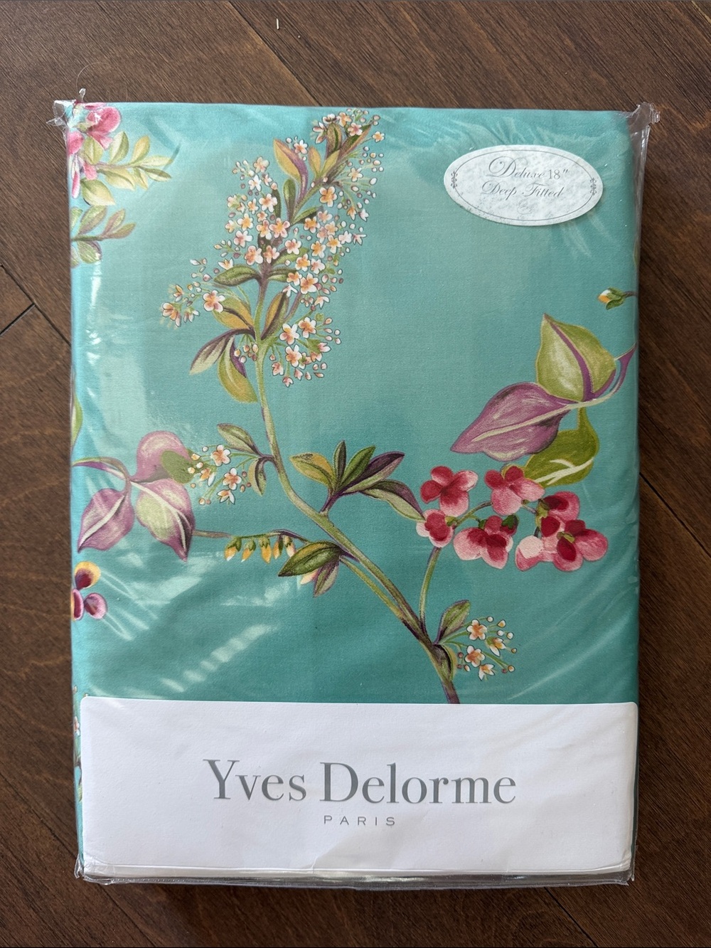 Yves Delorme Un Jour Une Histoire California King Teal Floral Sheet NIP